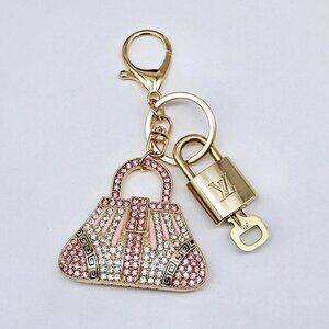Authentic Louis Vuitton Lock & Key with unbranded Rhinstone Bag Keycharm